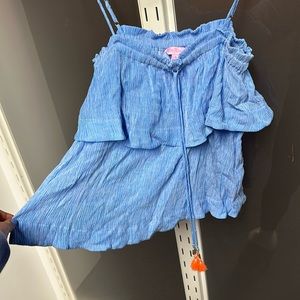 Lilly Pulitzer blue ruffle top with tassels